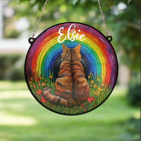 Tabby Cat Rainbow Bridge Personalised Stained Glass Effect Suncatcher